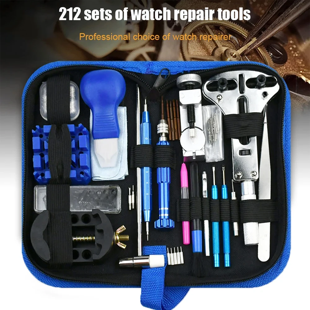 212pcs Watch Repair Kit Watchmaker Clockmaker Accessory Band Link Opener Pry Screwdriver Pin Hammer Set LK-AA506