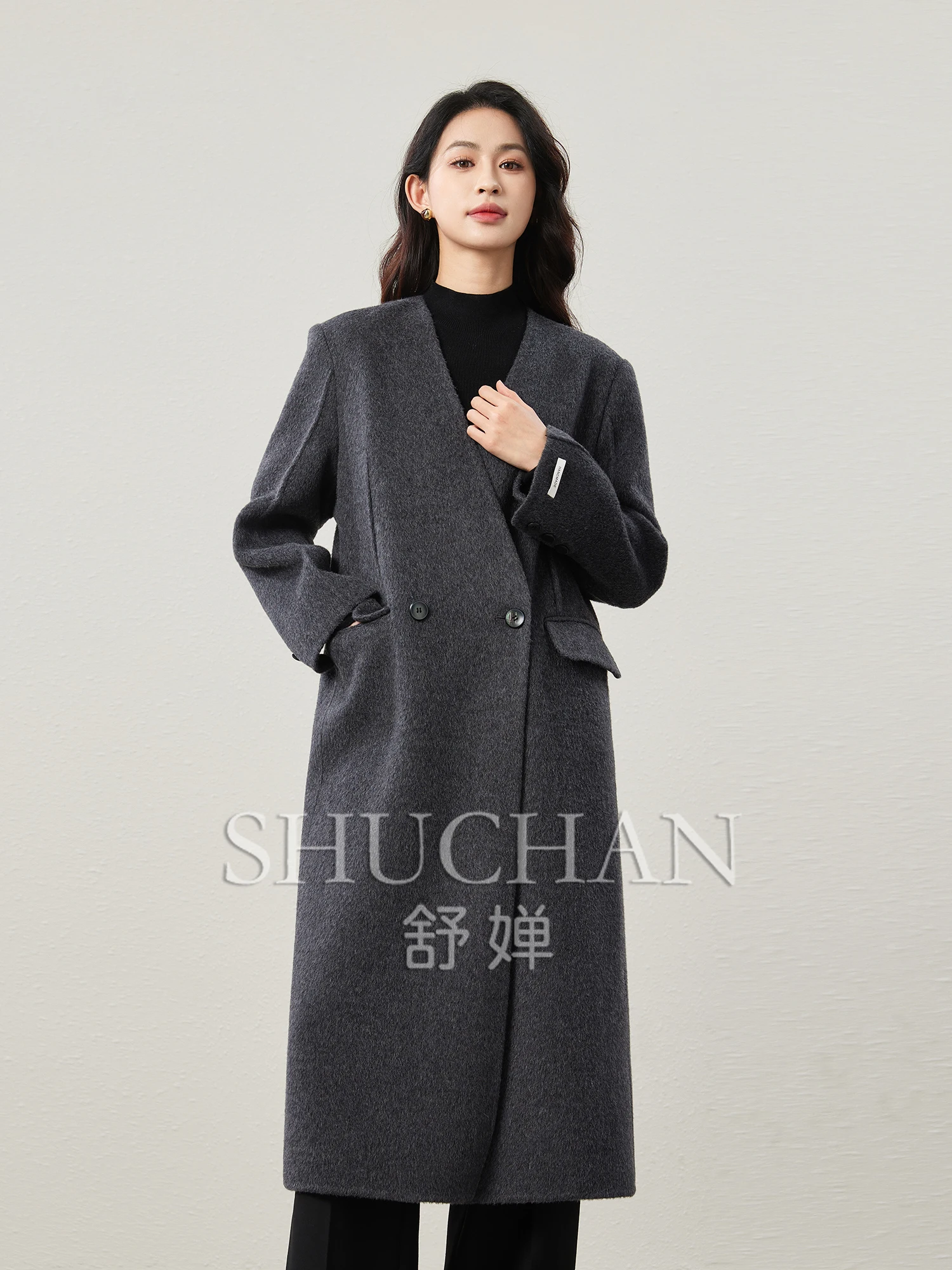 

High-count Wool Double-sided Simple Collarless Jackets for Women Casacos De Inverno Feminino Frete Grátis Coats for Women