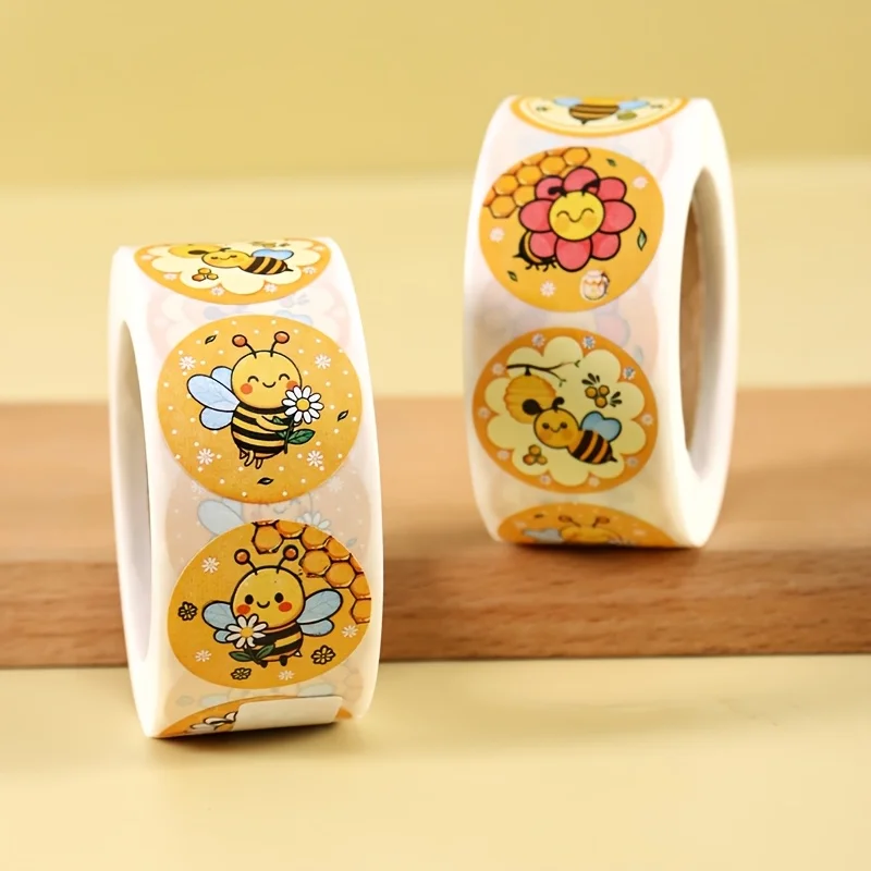 500 Pcs/roll Honey Bee Stickers Cartoon Bee Reward Stickers Waterproof Self-Adhesive Paper Labels Learning Reward Game Party