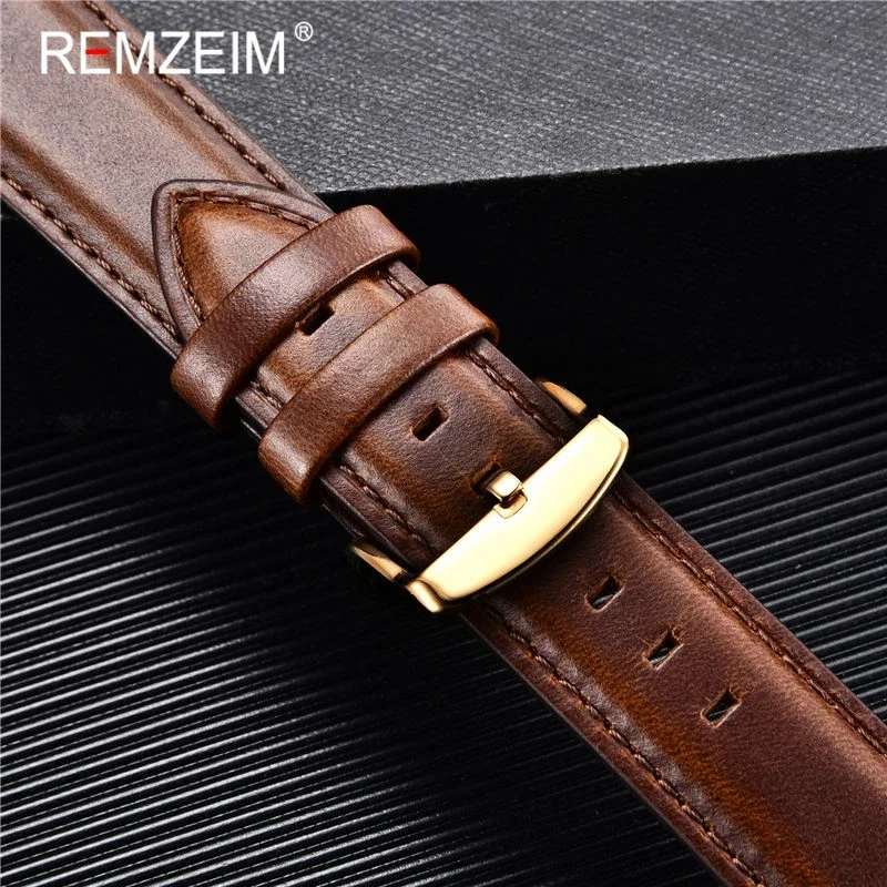 REMZEIM Watch Band foen 16mm 18mm 20mm 22mm 24mm Leather Watch Strap Quick Release Brown Black Replacement Belt