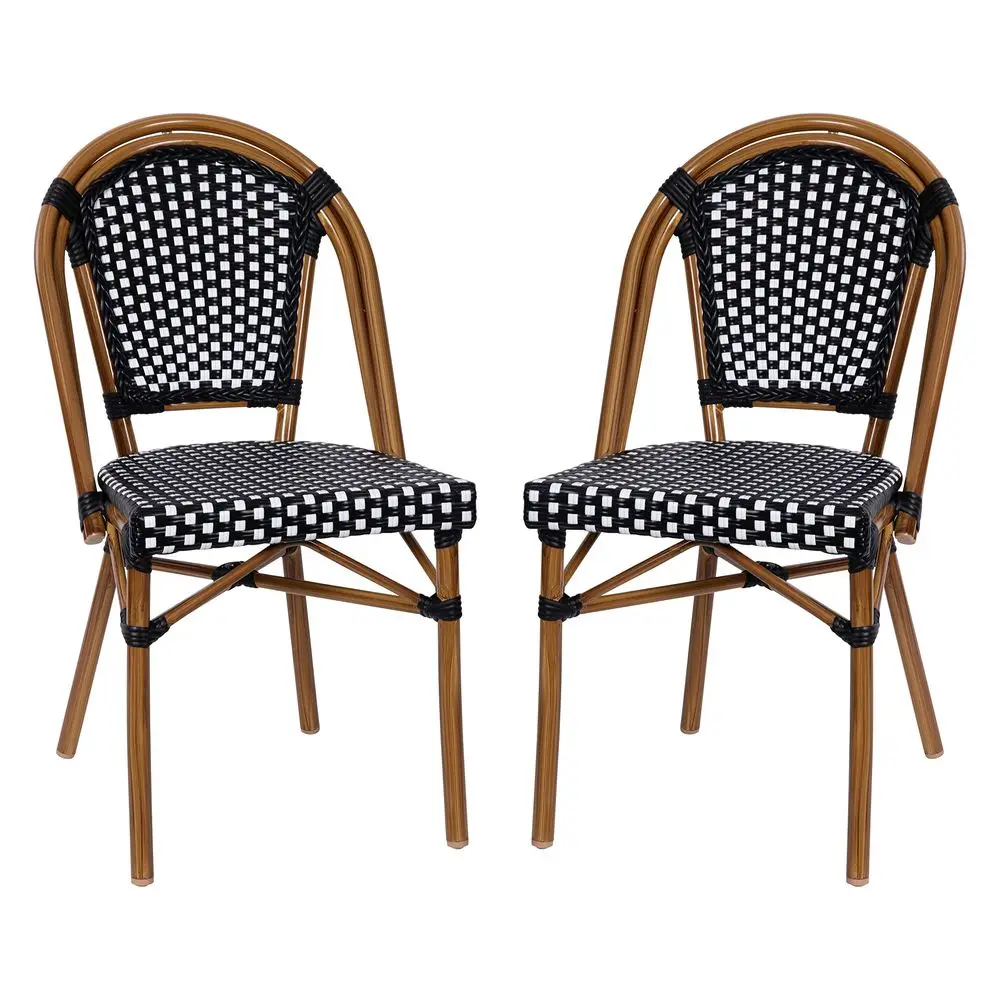 

Стул Soie Bistro, черно-белый, с плетеным сиденьем и спинкой из полиэтилена, отделка под бамбук, алюминиевая рама, для использования в помещении и на улице, комплект из двух штук