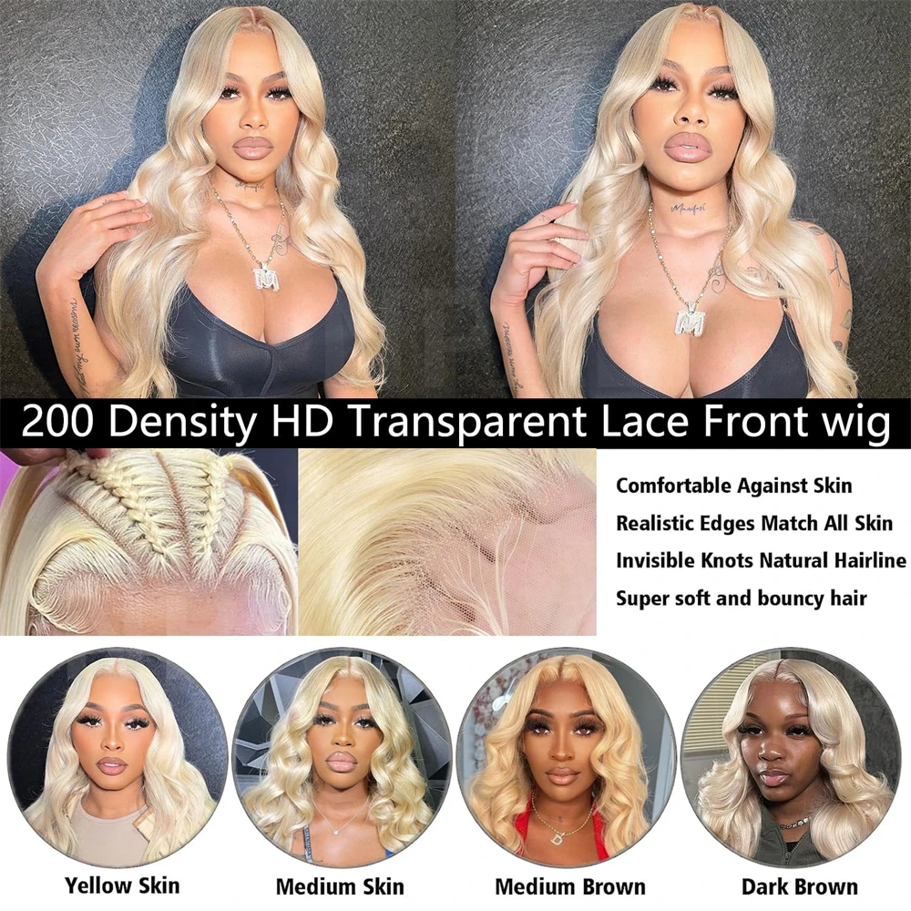 Wig pirang 613 13x6 Wig rambut manusia Frontal renda gelombang tubuh transparan 13x4 Wig depan renda Remy Brasil untuk WANITA HITAM