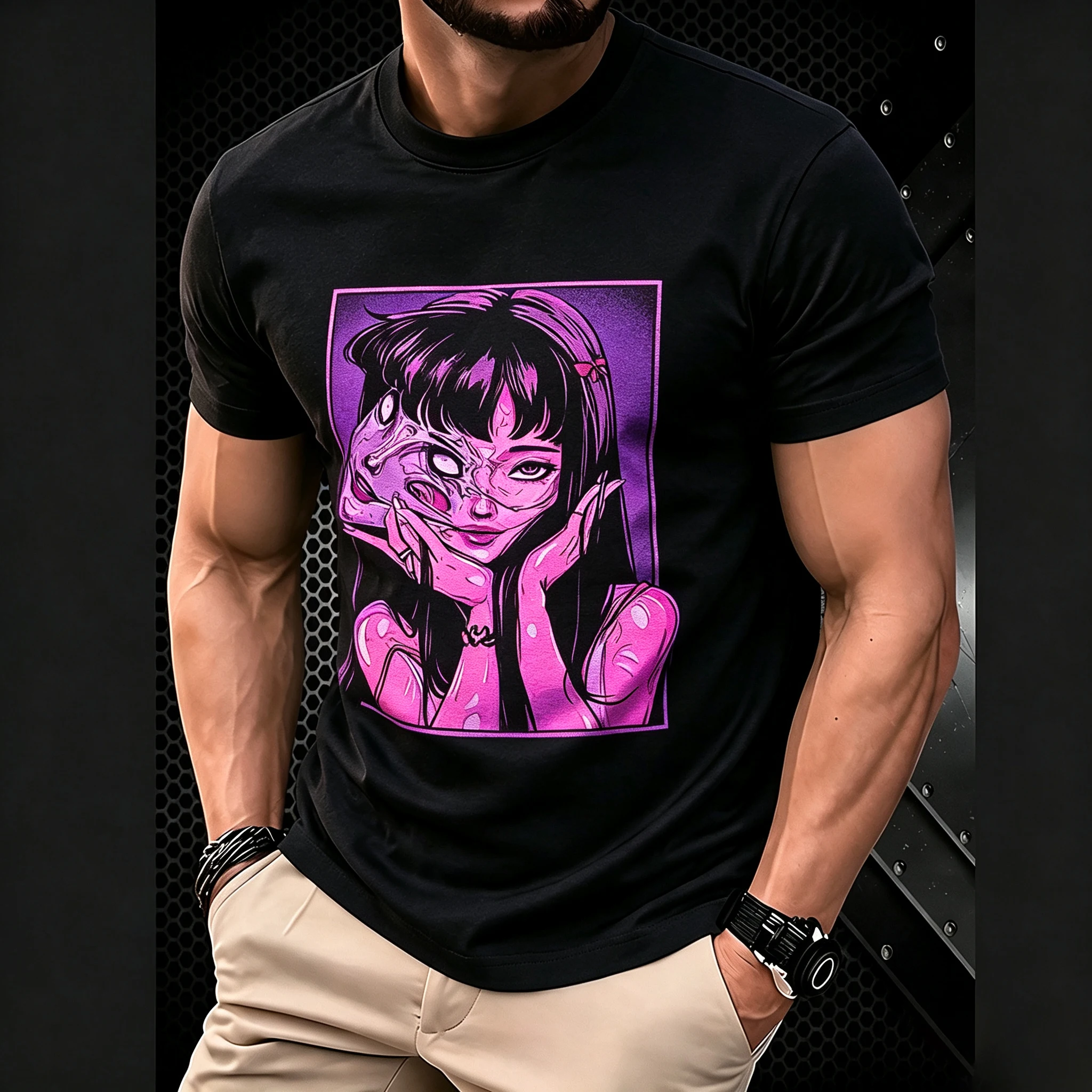 Handsome Girl Trendy short-sleeved T-shirts For Men And Women Popular Summer Style Versatile slim-fitting Printed Round Neck Top
