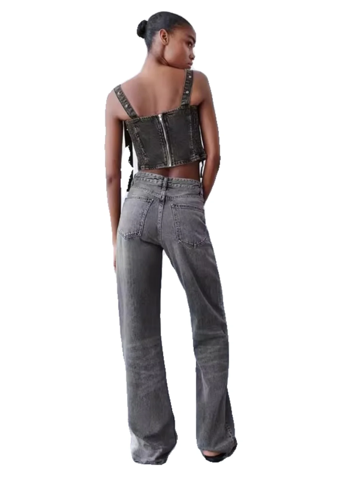 

Spring New High Waist Wide Leg Women's Jeans Sli Versatile Long Pants Straight Cut Pure Color Casual Faionable