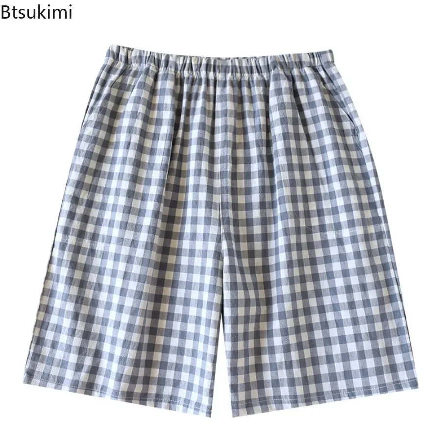 Klassische karierte Pyjama-Shorts für Männer lose lässige Baumwoll stoff Home Pants weiche atmungsaktive Strand hose Lounge Schlaf hosen männlich