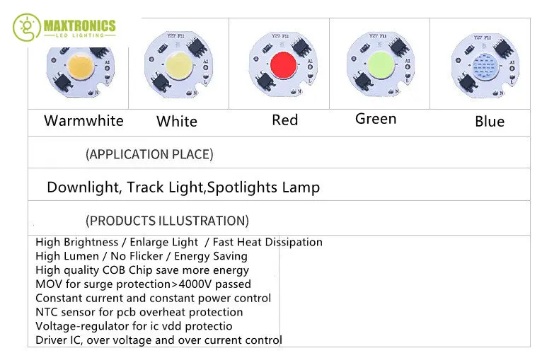 Bombilla con controlador IC inteligente, 1-10 piezas, fuente de luz roja, verde y azul, 3W, 5W, 7W, 10W, 12W, Chip LED COB, AC110V/ 220V para foco de luz artesanal