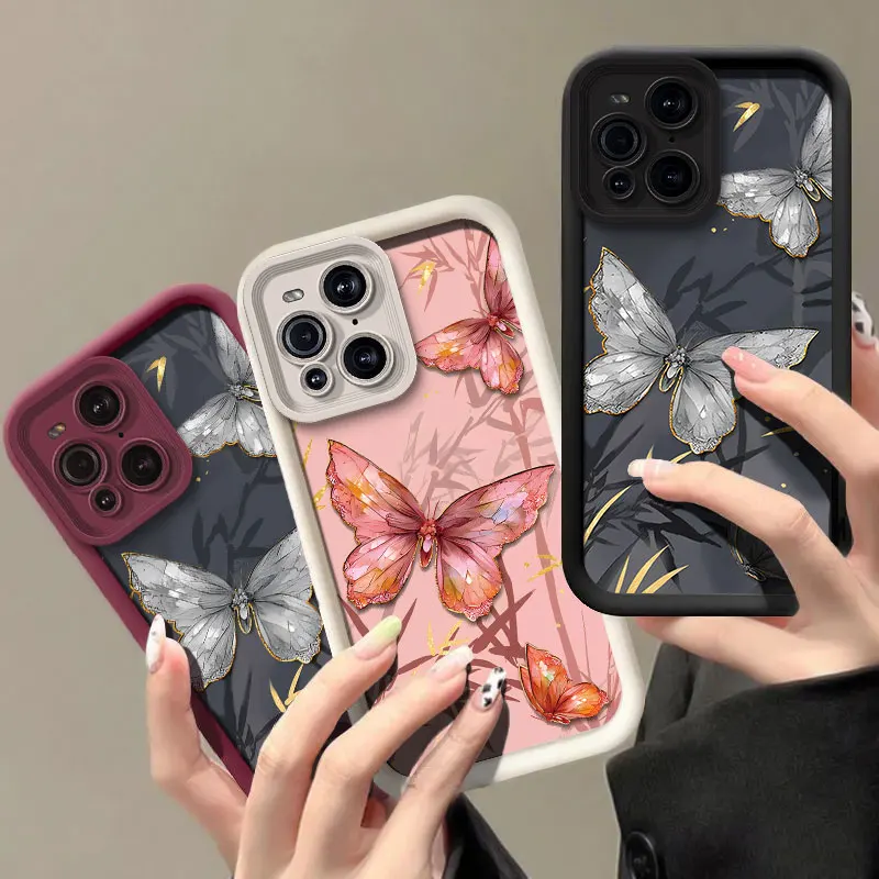 Butterfly Painting Pattern Phone Case, Soft Silicone Cover, Camera Lens Protection, F11, F9, Find X3, 5G, X5 Pro, R11S, R15, R17