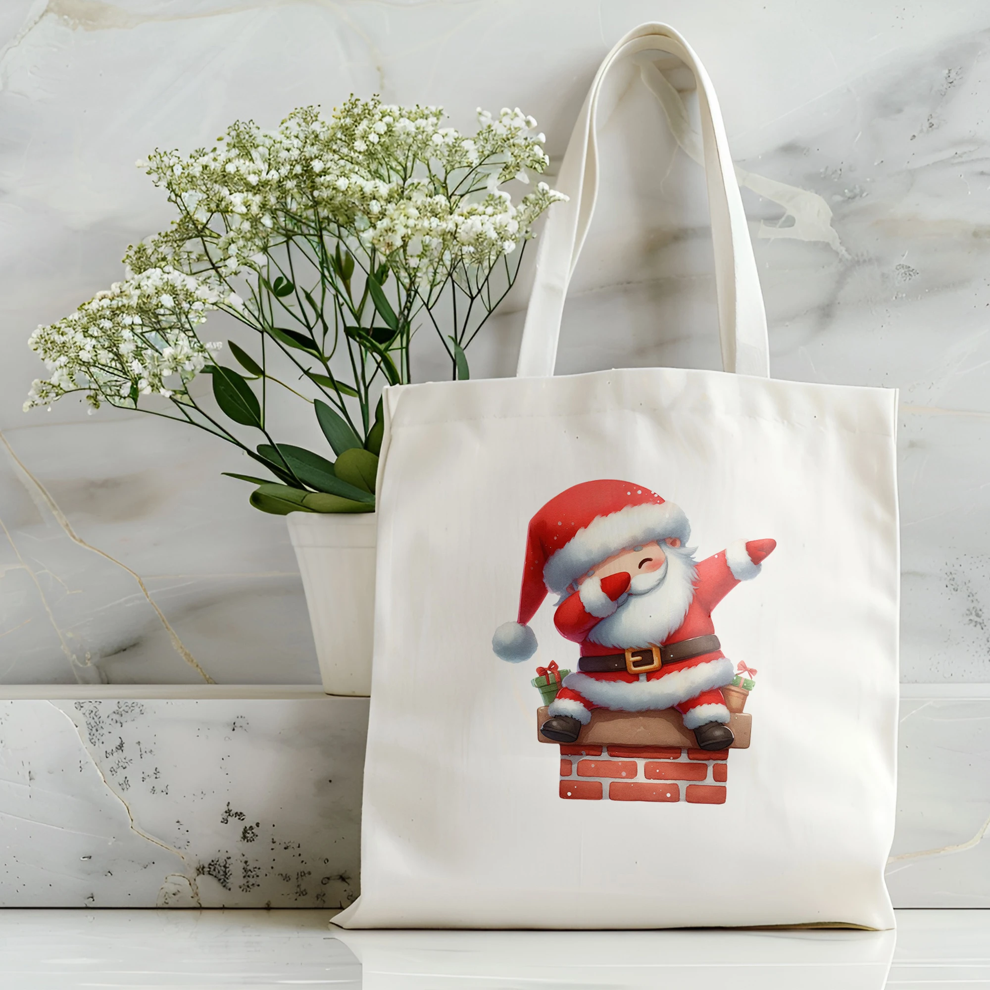 

Winter Santa Claus Women's Shoulder Bag Harajuku Canvas Shopping Bag Handbag Reusable Eco Friendly Girl Handbag