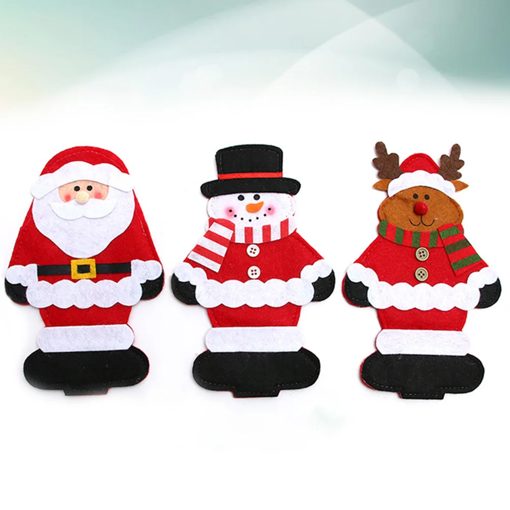 

6pcs Christmas Cutlery Bag Set Santa Snowman Elk Pattern Reusable Tableware Holder For Fork Cutter Storage Christmas Party Home
