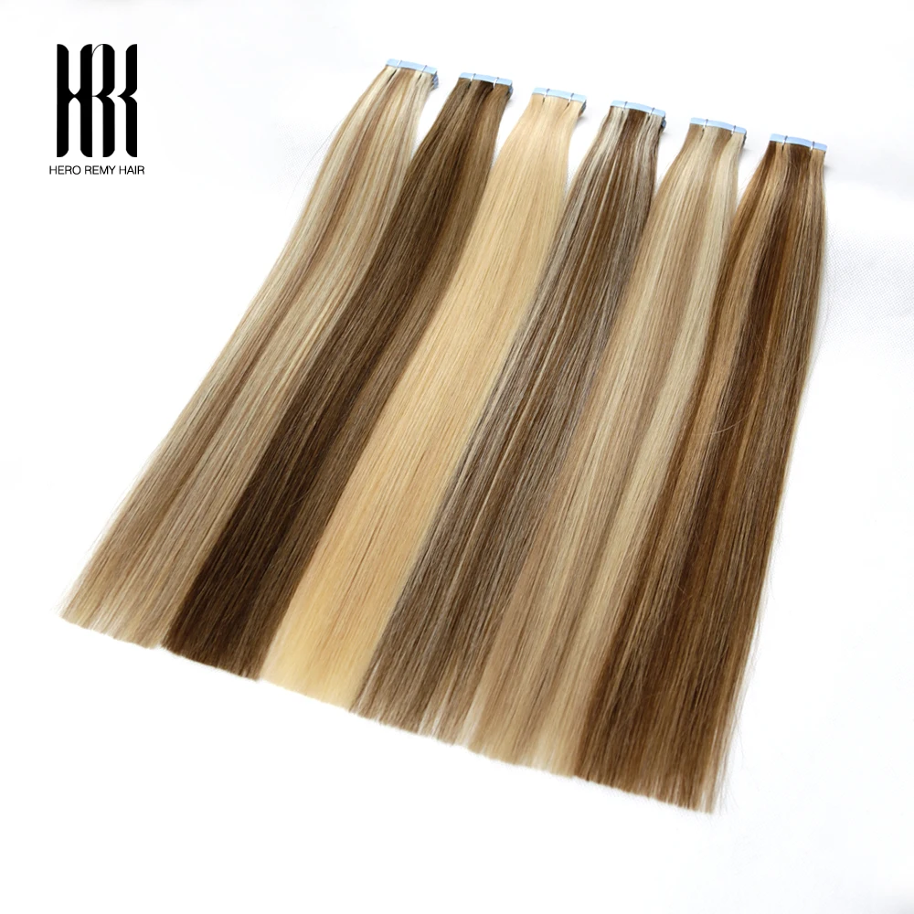 بطل شريط شعر ريمي في الشعر الطبيعي التمديد شعر الإنسان شقراء اللون 100% ريمي الشعر البشري سلس الجلد لحمة الغراء على 2.5 جرام/القطعة