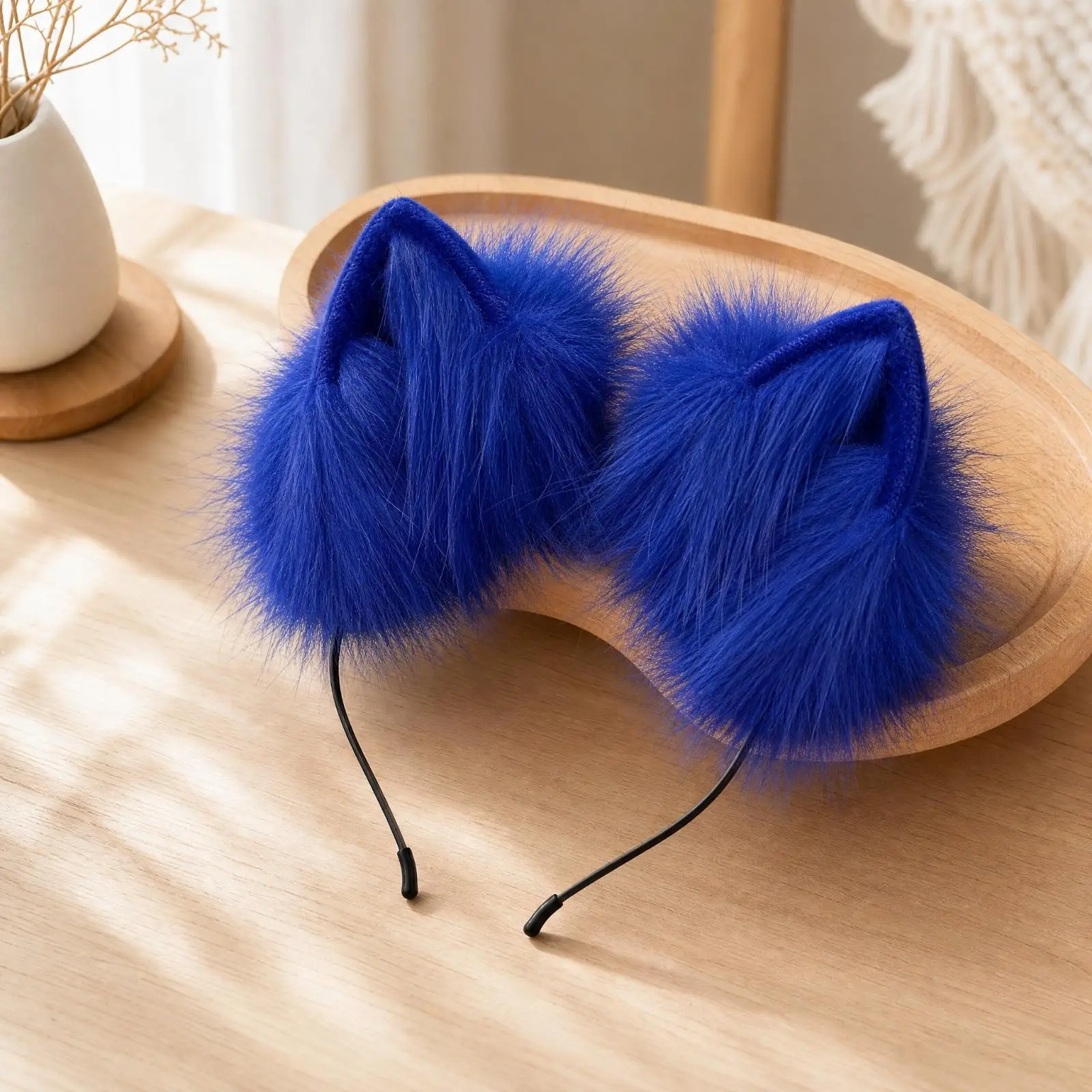 Plush Wolf Ear Hair Hoop Furry Animal Ear Headband for Costume Party Cosplay Photoshoot Themed Wear
