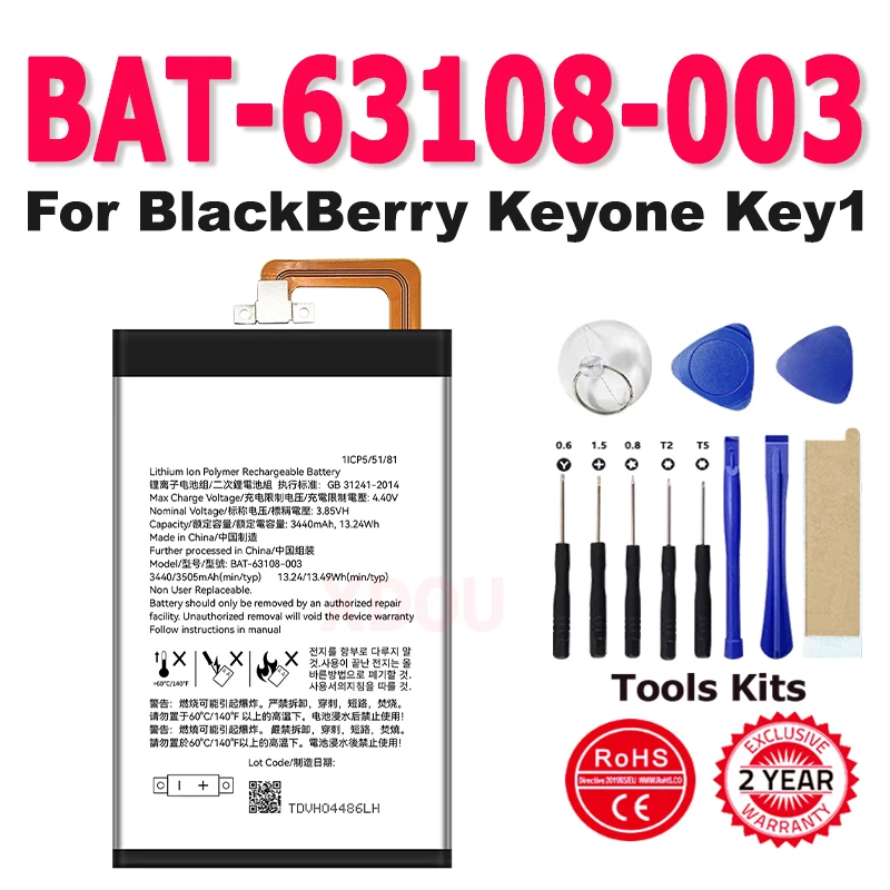 

New Replacement Battery 3440mAh BAT-63108-003 For BlackBerry Keyone Key1 TLP034E1 For alcatel DK70 DTEK70 Batteries+Tools