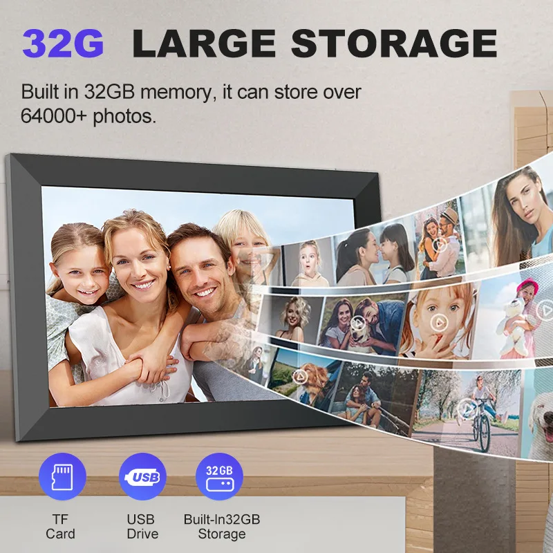 

Новая цифровая фоторамка 32G WIFI, 10-дюймовый электронный фотоальбом высокой четкости, сенсорный экран, датчик гравитации, рождественский подарок