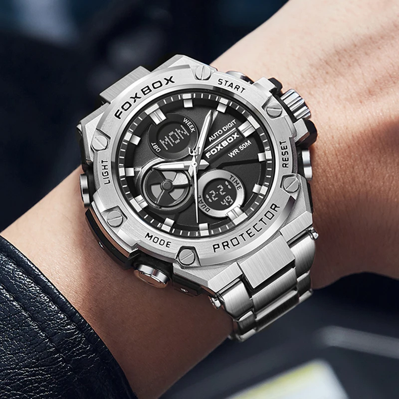 LIGE Brand Luxury Analog Digital Watches for Men Fashion Business Men Watch Military Waterproof Alarm Dual Display Watch Men