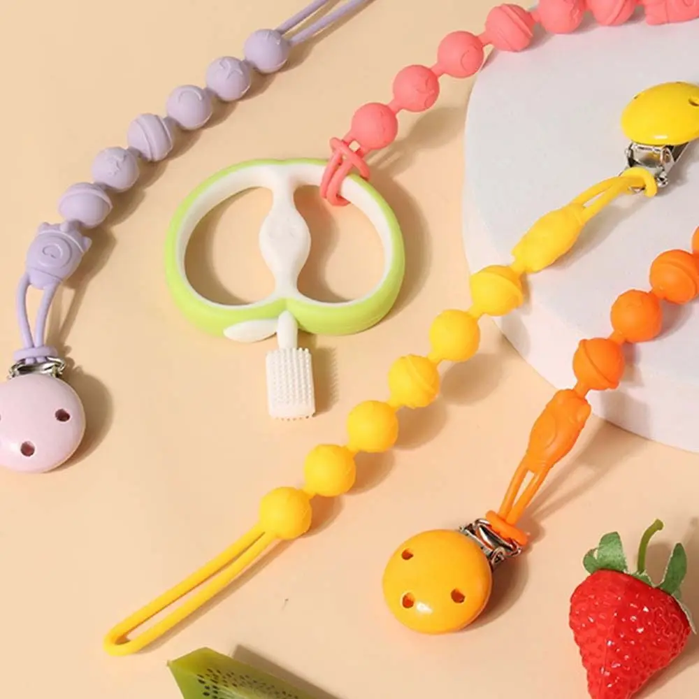 Cadena de chupete de bebé de dibujos animados, mordedor de juguetes, correa de silicona antipérdida, accesorios ajustables para cochecito