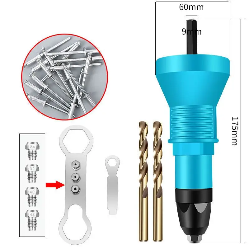 Electric Rivet Gun Conversion Head Professional Pulling Riveting Gun Rivet Drill Head Adapter Kit