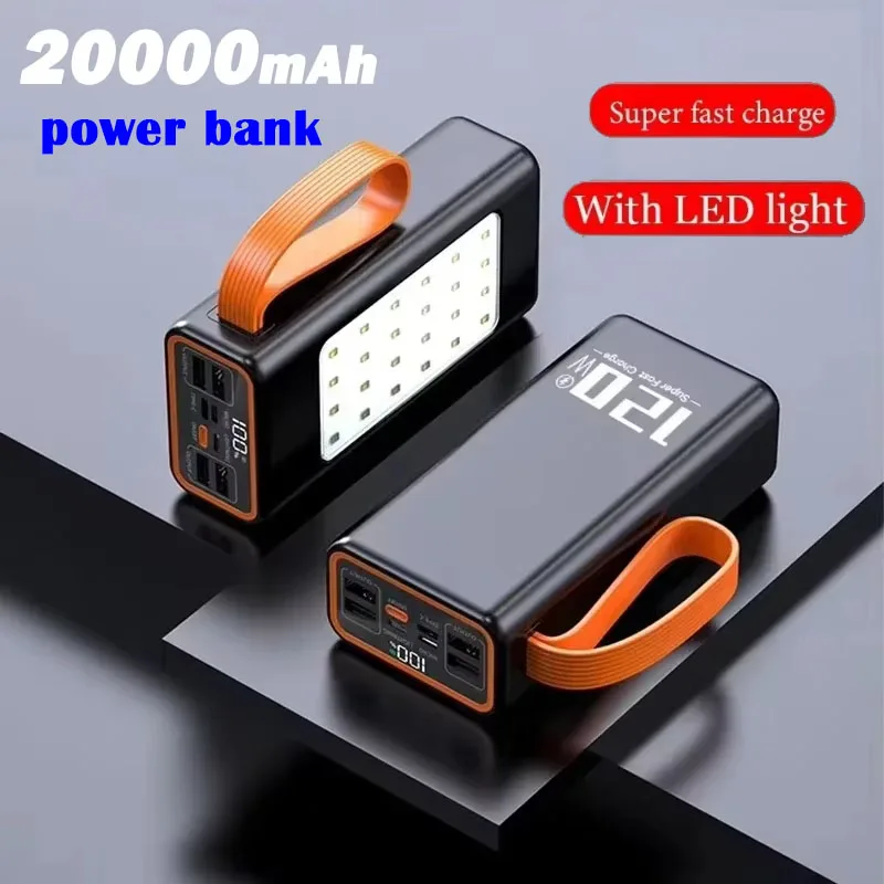 

20000mAh Portable Power Bank 120W Fast Charging Powerbank External Battery for IPhone Xiaomi Laptop LED Flashlight Camping New