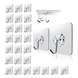 30pc Transparent Wall Mount Hooks - Strong Grip, Traceless, Easy Install, Multifunctional for Modern Decor