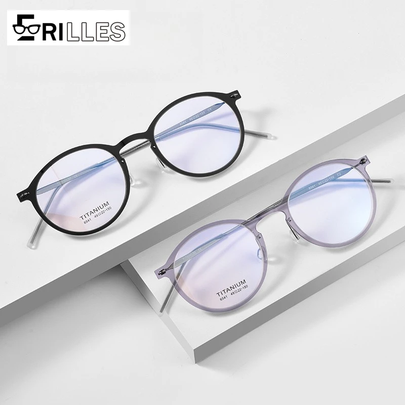 

Vintage Professional Round Glasses, Pure Titanium Full Frame Lightweight, Square Face Optimized Fit, Artistic Durability