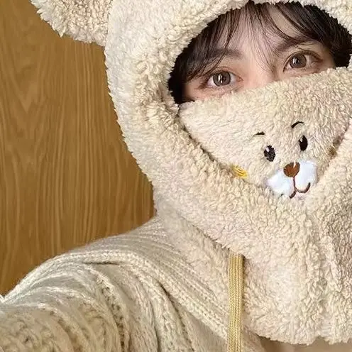 Neue Nette Bär Ohr Hut Schal Handschuhe Set Winter Frauen Beanies Caps Warme Casual Plüsch Hüte Casual Solide Fleece Mädchen Kawaii Präsentieren