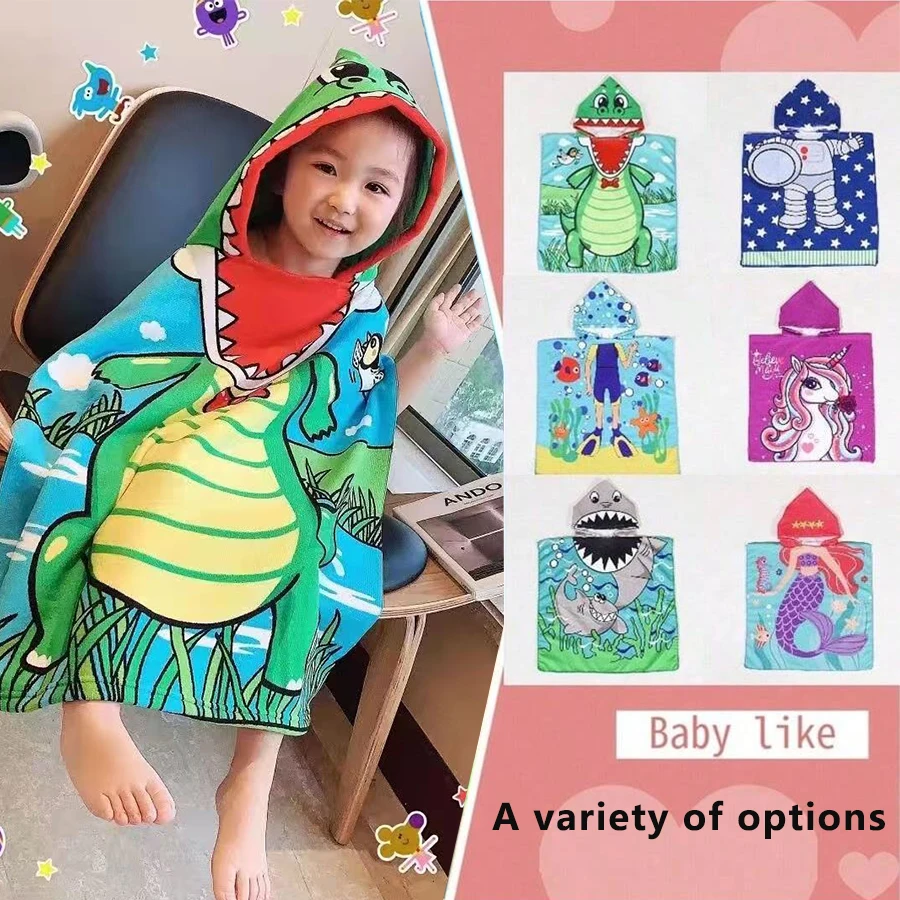 

1 шт. мультяшное банное полотенце-пончо с капюшоном для детей от 2 до 7 лет, изготовлено из полиэфирного волокна с высокой впитывающей способностью, банное полотенце с мультяшным рисунком, подходит для пляжных прогулок, принадлежности для ванной комнаты.