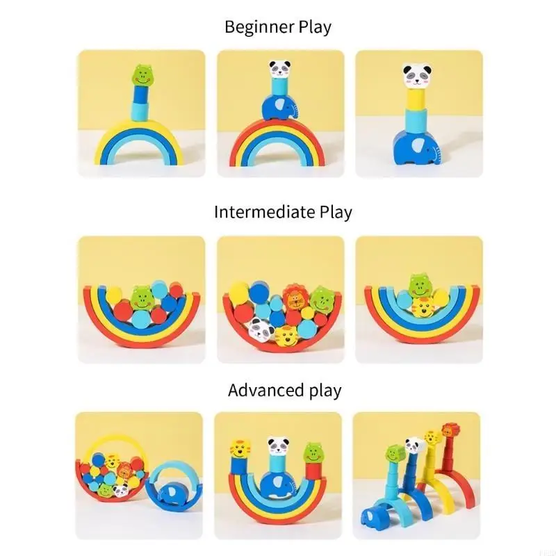 F62d Game Contreming Game Rainbows Wooden Clocks الأشكال الحيوانية لتوازن الأطفال