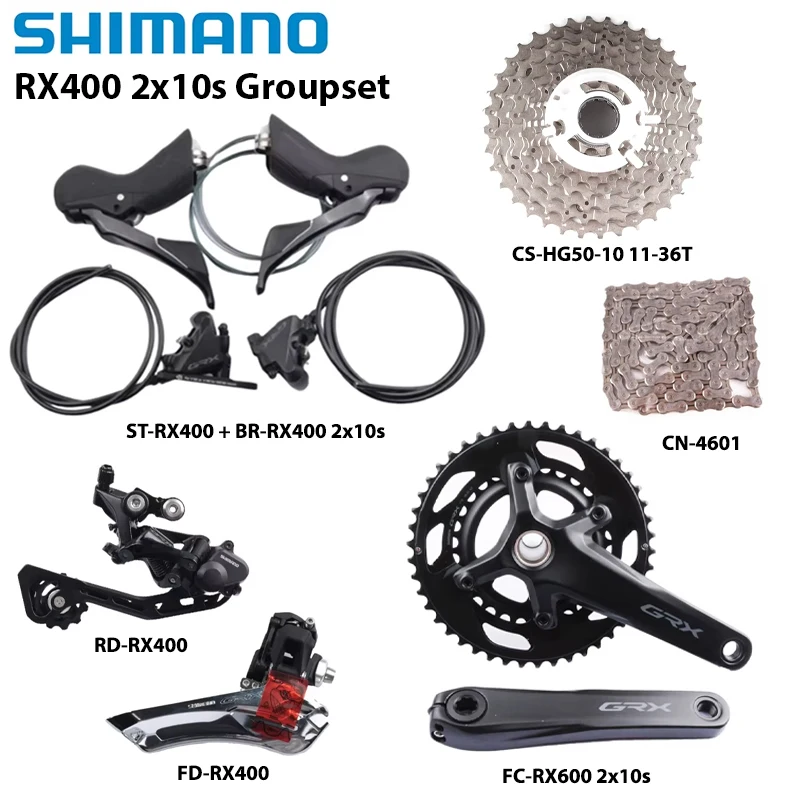 SHIMANO GRX RX400 2x10S Groupset RX400 Shfiter Brake Front Rear Derailleur FC-RX600 CS-HG50 CN-4601For Gravel Bike