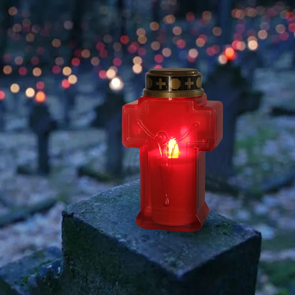 Religious Led Flameless Jesus Light Memorial Red Shell Church Garden Decor Electronic Candlelight Outdoor Sacred