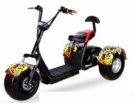 Cool design 1500w/2000w beach car scooter fat tire 3 ruote triciclo elettrico citycoco