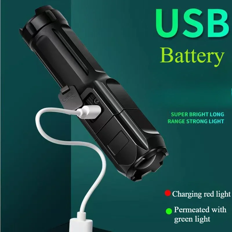 

Outdoor Flashlight Powerful LED Flashlight Retractable Zoom Flashlight USB Rechargeable Spotlight Long Distance Lighting Mode