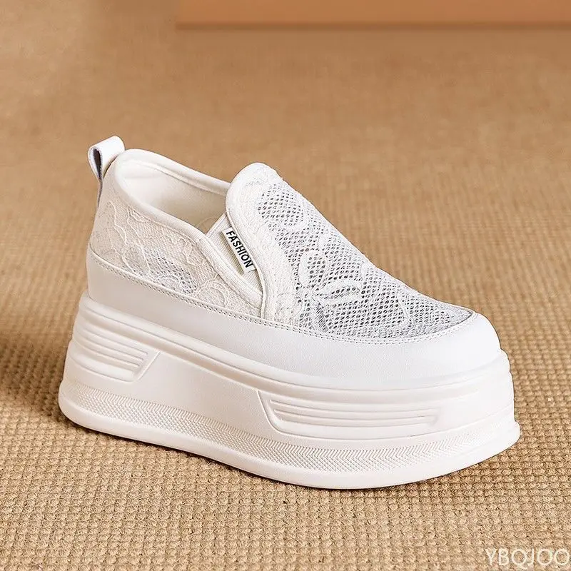 

High Quality Lace Flower Women Thick Soled Sports Shoes with Mesh Surface Summer Style Breathable Casual Height Increasing Shoes