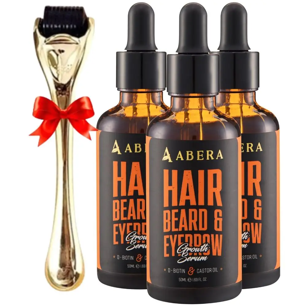 

Natural Hair Growth Treatment: Biotin & Castor Oil Serum Set for Hair & Beard, 3 Bottles with Gift