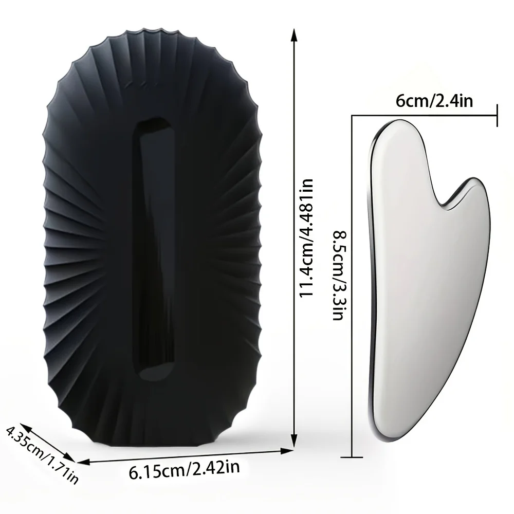 Silicone Ice Roller and Stainless Steel Gua Sha Set with Storage Bag, 2pcs Reusable Facial Care Tools, Manual Massage