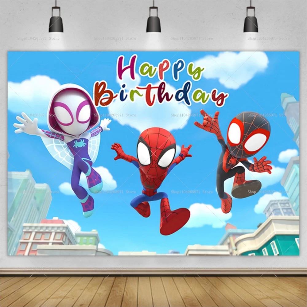 Cute Spidey and His Amazing Friends Themed Backdrop Happy Birthday Superhero Kids Photo Background Banner Baby Shower Decor Prop view 4