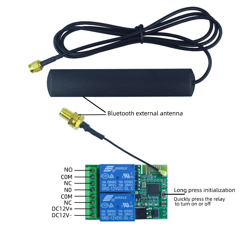 Bluetooth relay module, automatic unlocking within recognition range, password verification for first connection,