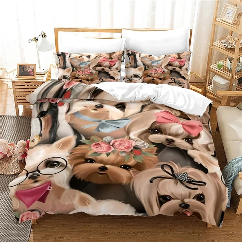 3D Dog Duvet Cover Queen For Kids Teen Boys Room Decor Microfiber Animal Theme Bedding Set Cute Pet Puppy Floral Comforter Cover