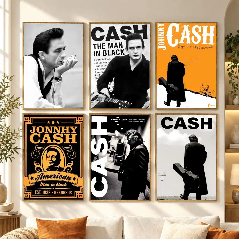 Vintage American Singer J-Johnny Cash Poster Premium Modern Waterproof Wall Art Pictures for Bedroom Living Room Bar Decor