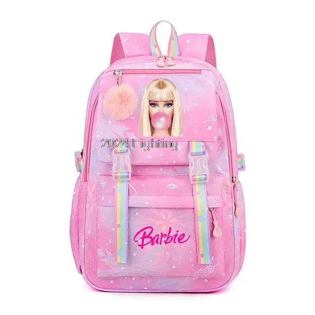 Barbie-Mochilas escolares con gradiente para mujer y niña, morrales para ordenador portátil, Mochilas para viaje diario, color rosa