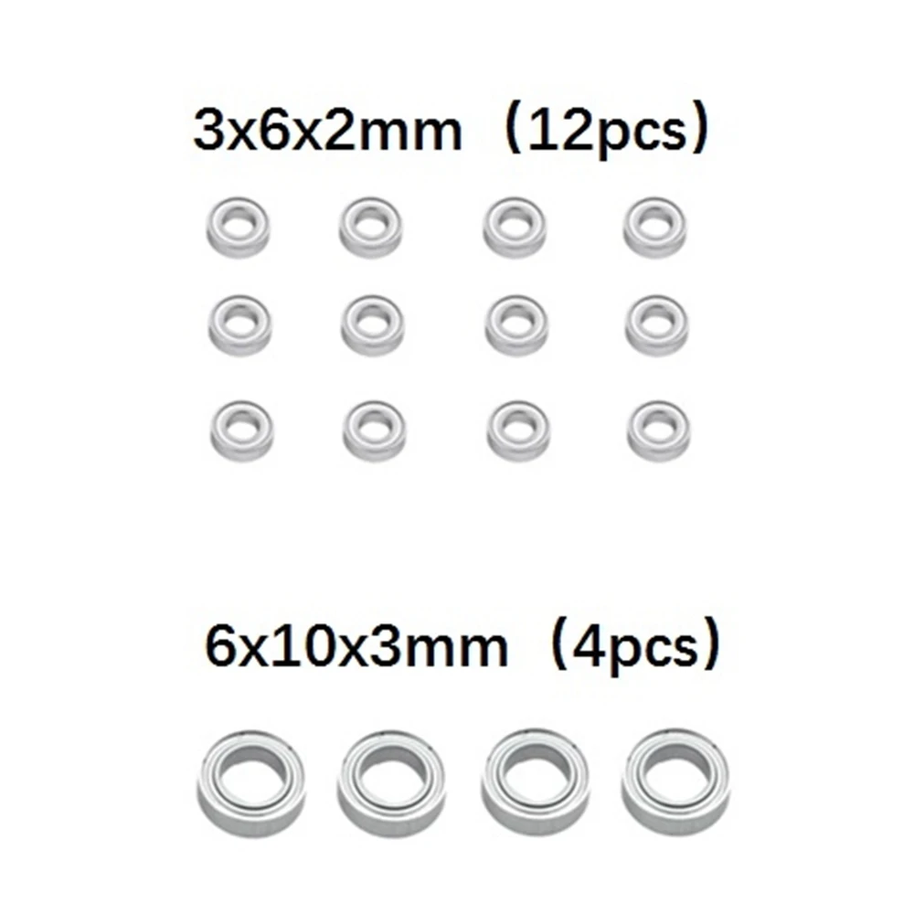 Rodamiento de acero de 16 piezas, piezas de repuesto para coche teledirigido, 3x6x2mm, 6x10x3mm, para WPL C14 C24 B36 MN D90 MN-90 MN99S