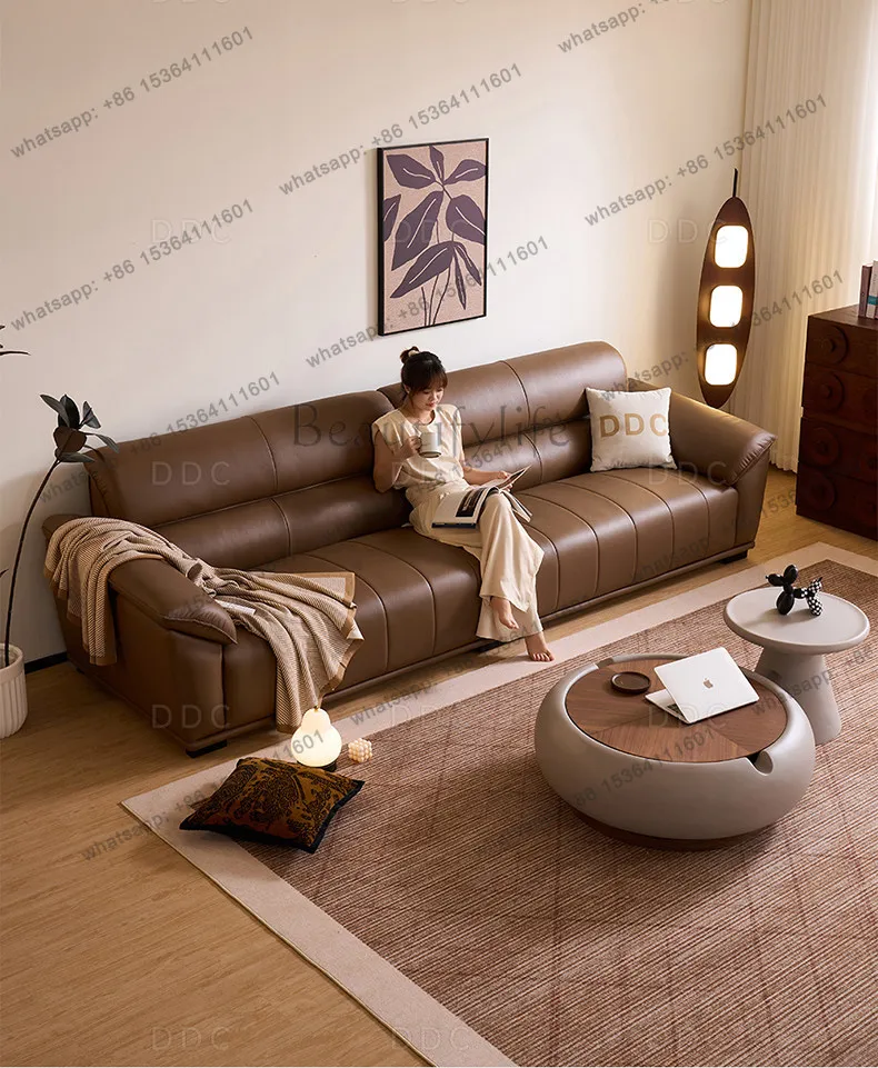 FG Italian minimalist all-leather sofa new living room piano keys first layer cowhide sofa