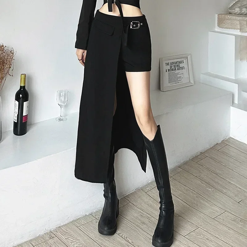 Goth Sexy Mini Skirts Dark Techwear Gothic Patchwork Women Grunge Irregular Hem High Waist Cargo Skirt Hip Hop Black Summer 2024