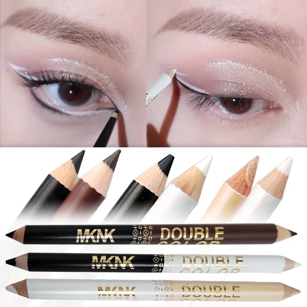 Mulitfuntional Two-Tone Black White Wood Eyeliner Pencil Pearl Highlighter Makeup Pen Brown Eyebrow Draw Lower Eyelash Cosmetics