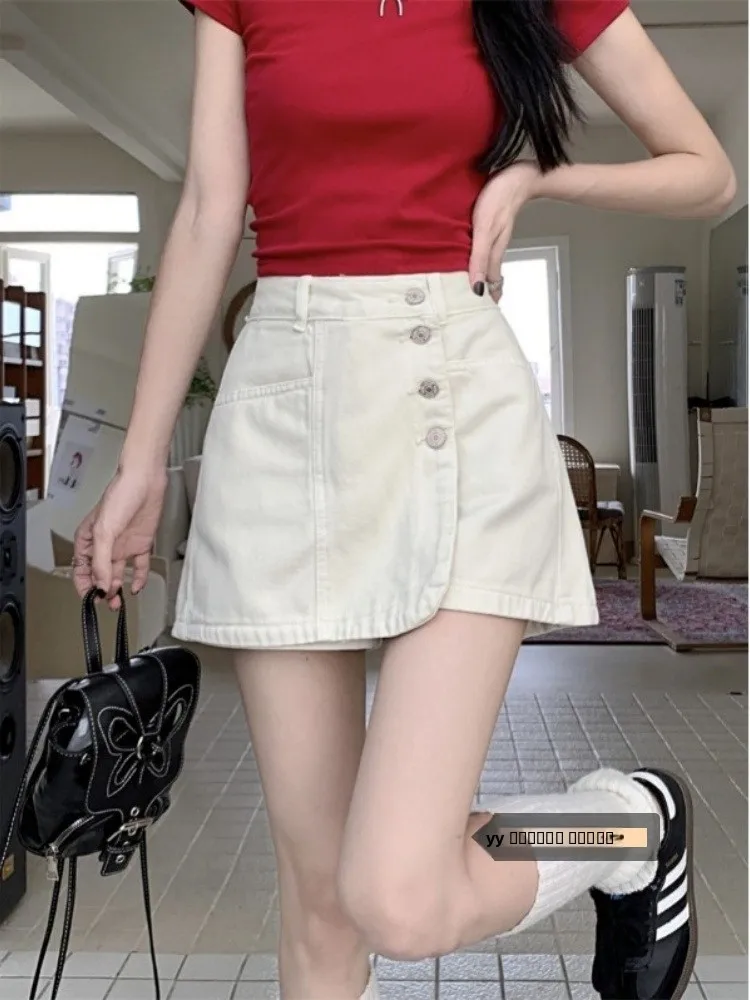 กระโปรงยีนส์สีน้ำเงินเอวสูงแบบยืดหยุ่น รุ่นใหม่สำหรับฤดูหนาว กระดุมทรงเอ กระโปรงผู้หญิงแฟชั่นสำหรับใส่ทำงาน ป้องกันไฟฟ้าสถิต ผ่าข้าง...