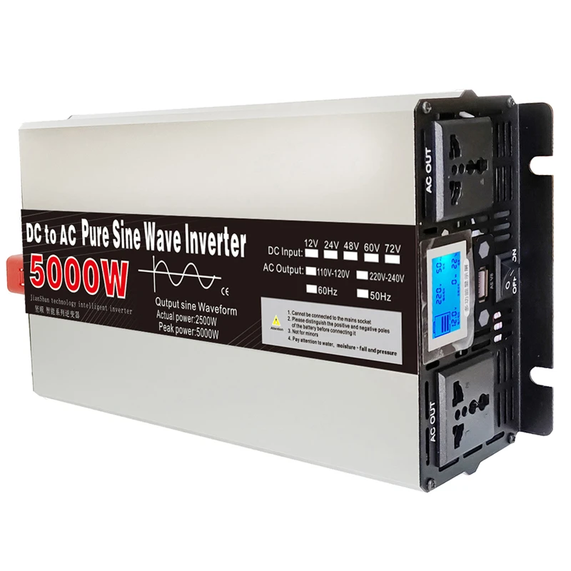 Imagem -03 - Inversor de Onda Senoidal Pura dc 12v 24v para ac 220v 110v Inversor de Energia 48v 5000w 4000w Conversor de Carro Solar Display Lcd Viagem ao ar Livre