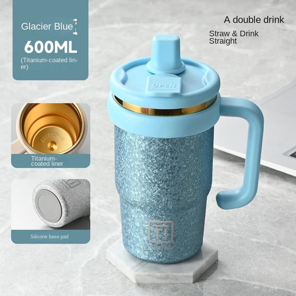 ABLK Cangkir Termos Titanium Bunga Es Kapasitas Besar Musim Panas Cangkir Air Minum Ganda Cangkir Es Portabel