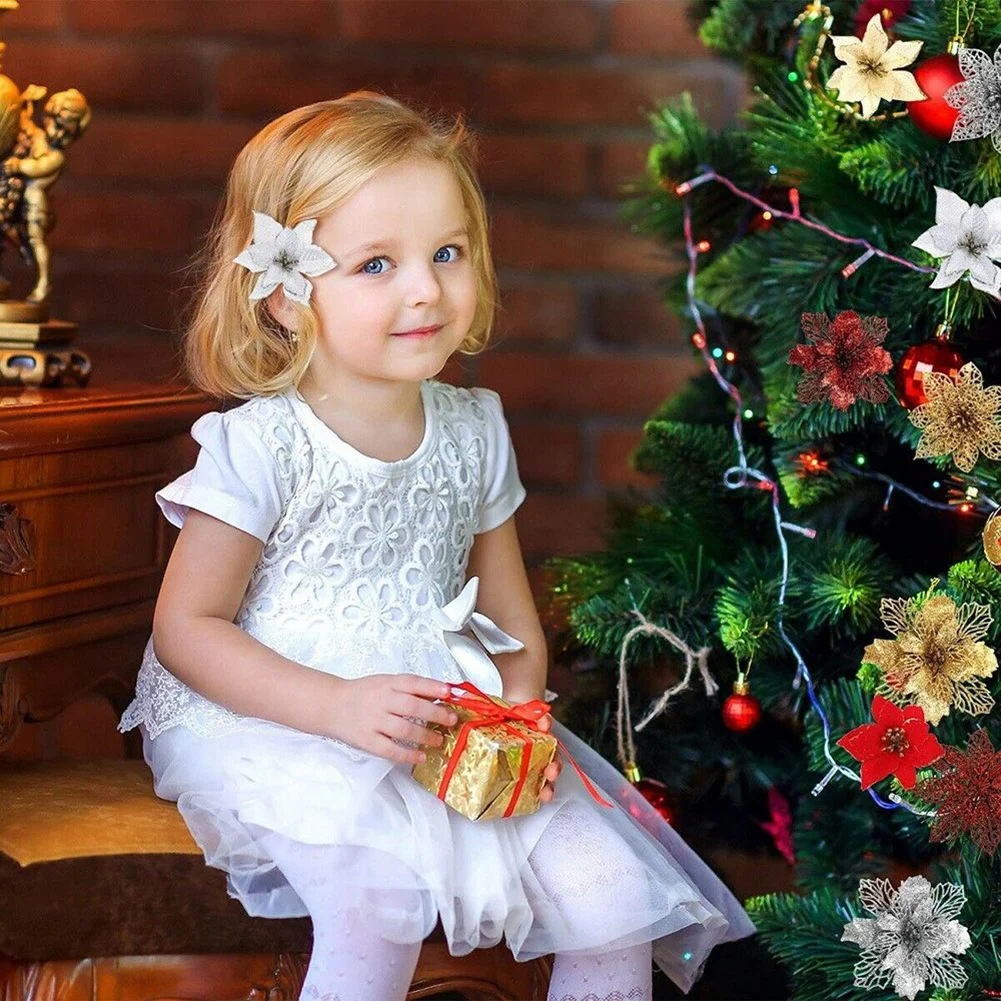 Decoration Christmas Flowers Xmas Party Party 11cm Christmas Glitter Flower Glitter PE Tree Decoration Practicall