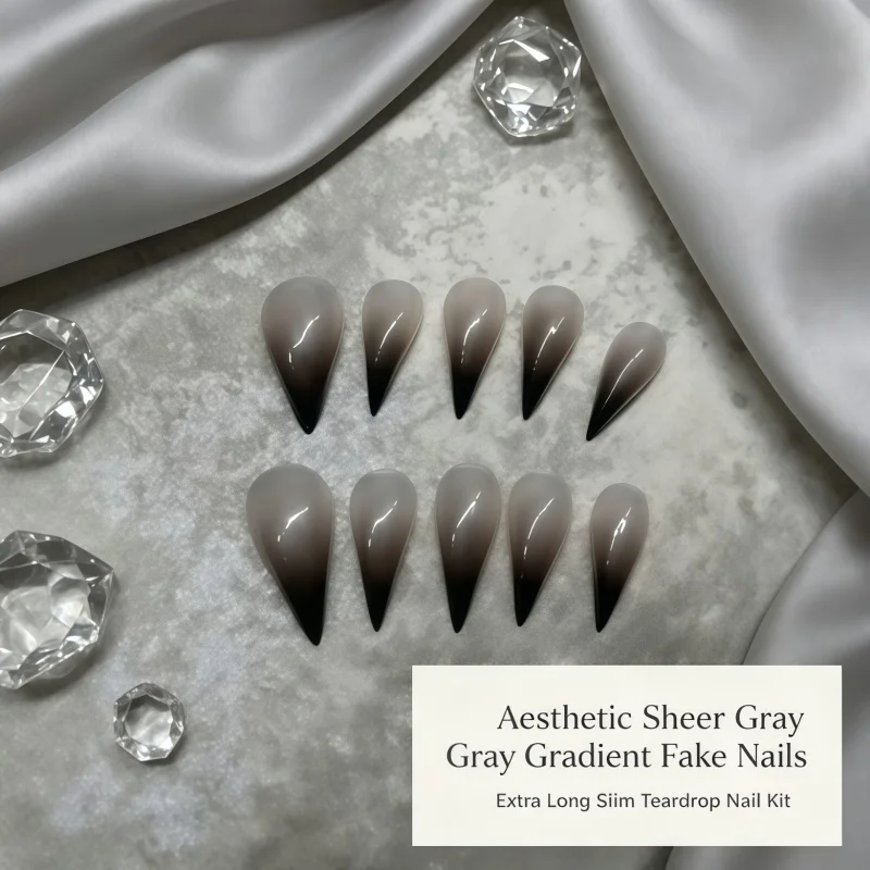 2026New 10Pcs Sharp Stiletto Press On Nails Glossy Smoky Nude Black Gradient False Nails Art For Women Evening Party