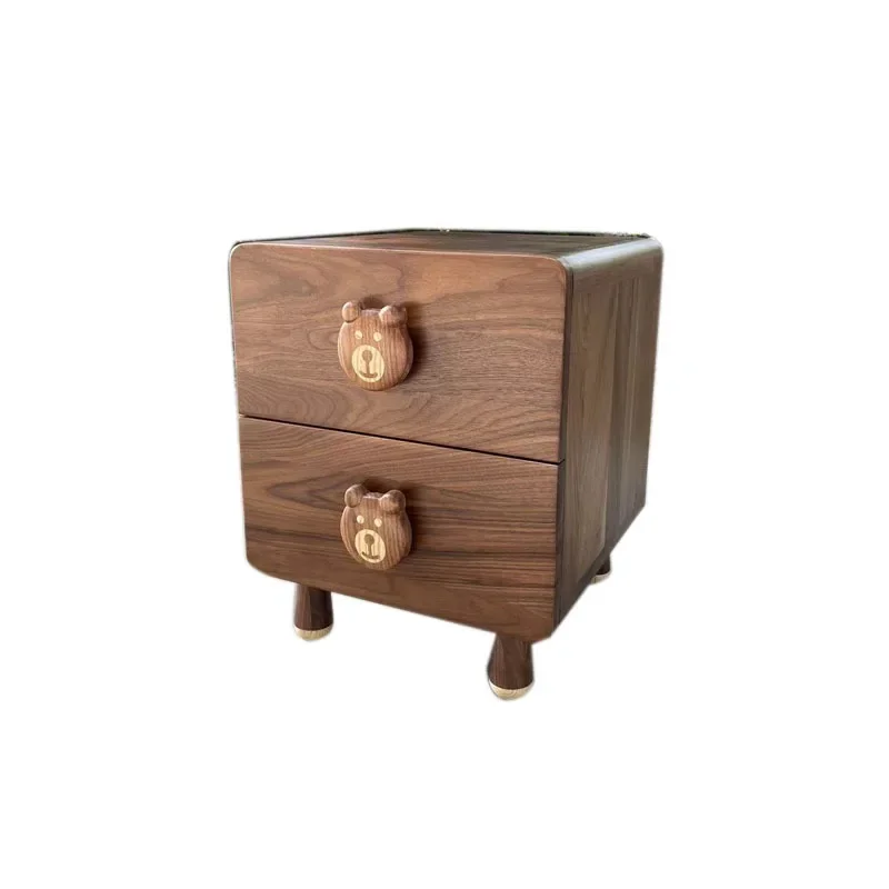 

North American black walnut, solid wood, bear bedside table, modern simplicity, storage, multi-function, children's locker