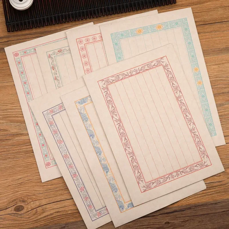 Vertical Grid Half Ripe Xuan Paper Letter Sheet Vintage Calligraphy Regular Script Writing Rice Paper Chinese Calligraphy Papel