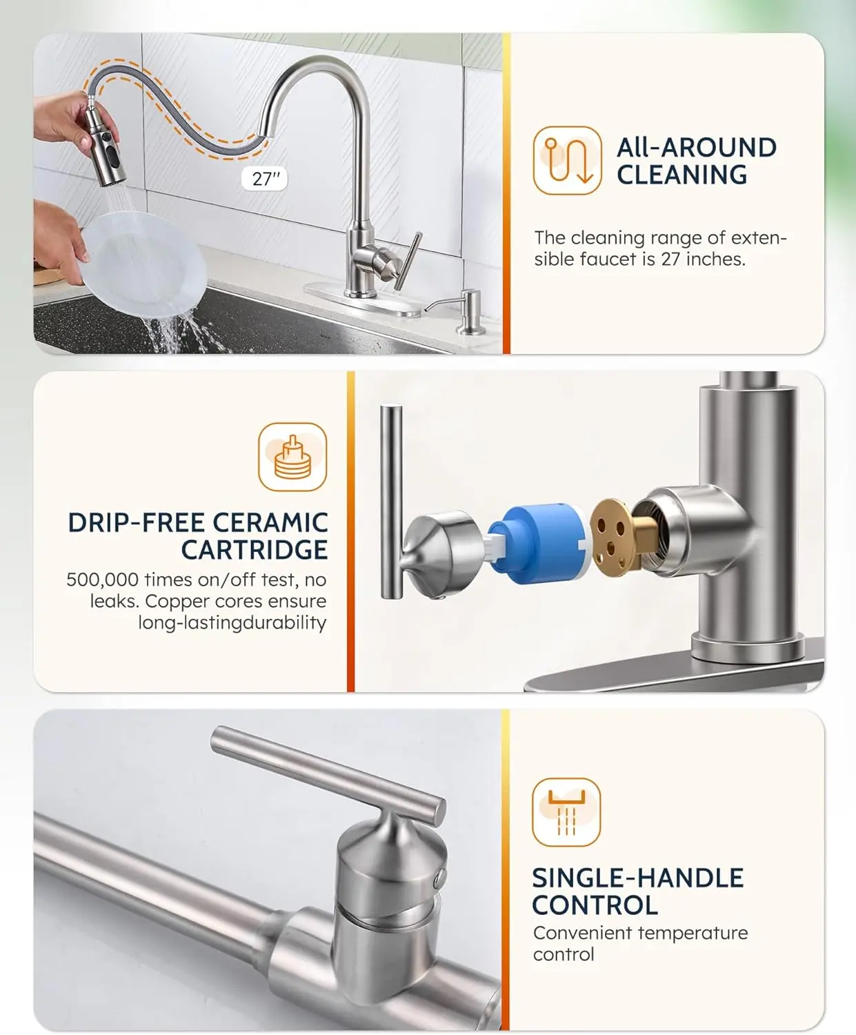 Kitchen Faucets with Soap Dispenser with Pull Down Sprayer, High Arc Single Handle Stainless Steel Sink Faucets 1 or 3 Hole, Kit